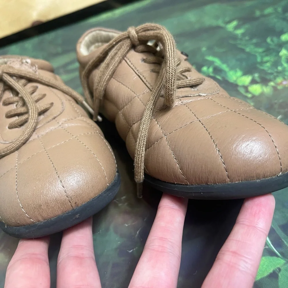Vintage Dr Scholls Quilted Leather Women's Tan Lace Up Shoes Sneakers Oxford 6.5